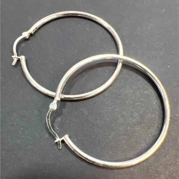 Sterling Silver Large Hoop Earrings 40mm 1.5" Snap Closure Mark SU925IN - Picture 2 of 5